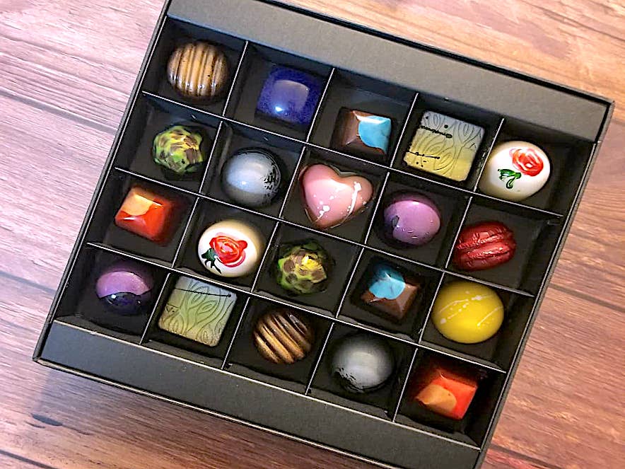 Box of assorted handmade chocolates from Fleur Sauvage 