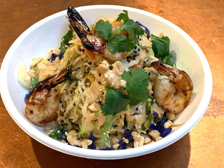 Shrimp with peanut noodles from The Mill at Glen Ellen