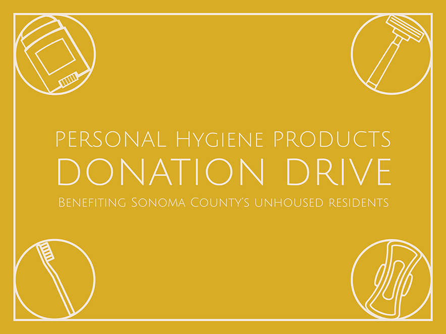 Sign promoting the personal hygiene products donation drive