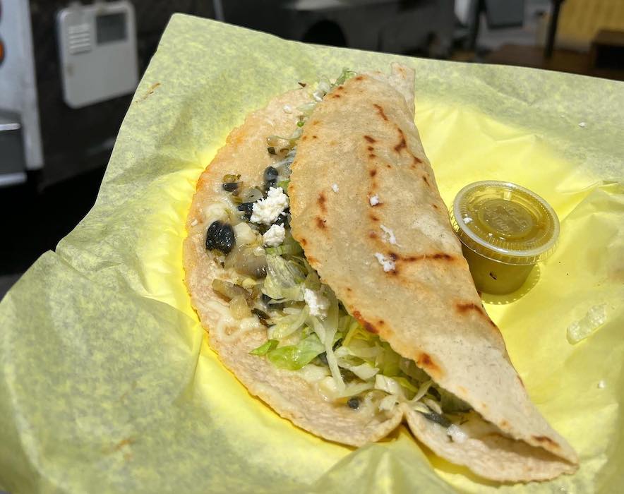 Huitlacoche quesadilla from food truck Antojitos Victoria at Mitote Food Park