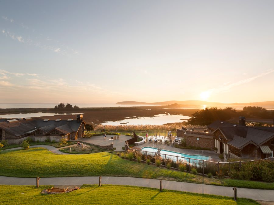 View of the pool at sunset