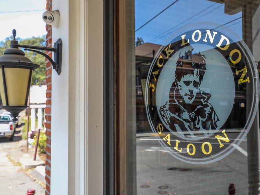 An image of Jack London is on the saloon window