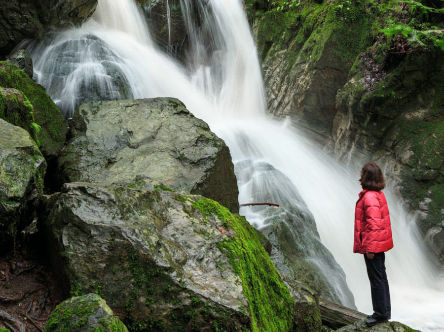 Woman looking at waterfall.