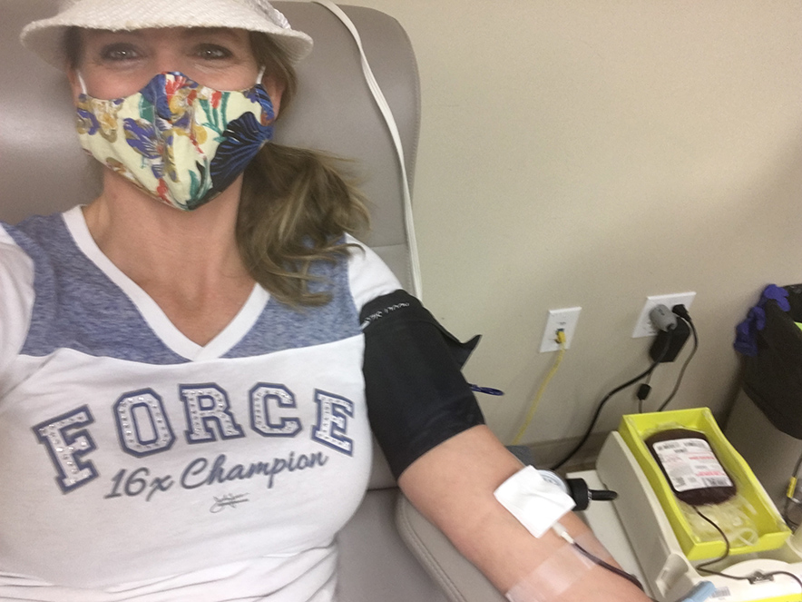 Image of Jessica Schroeder donating blood.