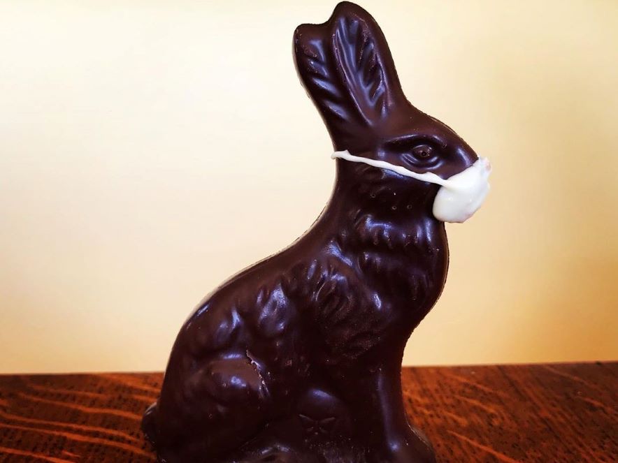 Picture of Volo Chocolate's masked chocolate bunny to celebrate Easter