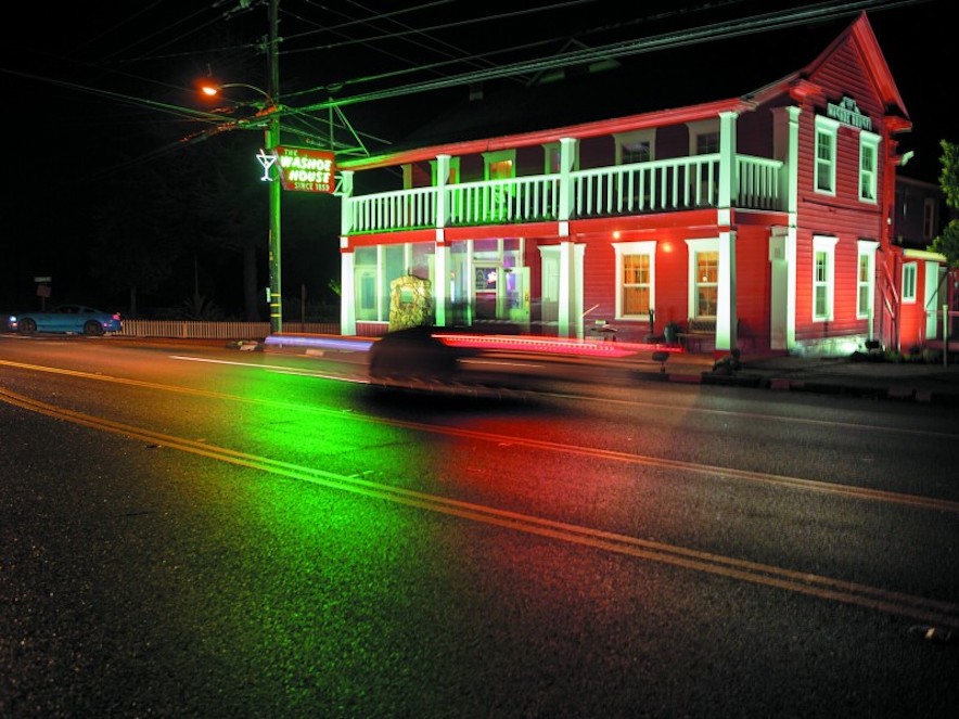 Washoe House in Petaluma, exterior at night