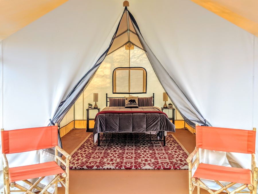 Picture of inside of glamping tent at Wildhaven Sonoma