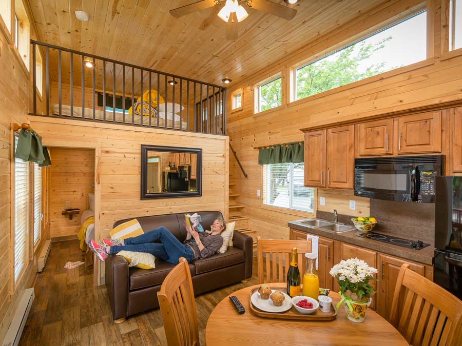 The interior of the cabin even has a full kitchen in Sonoma County