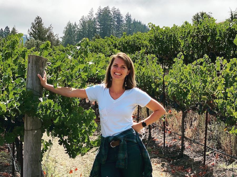 Alice Warnecke Sutro in one of the vineyard blocks at Warnecke Ranch 