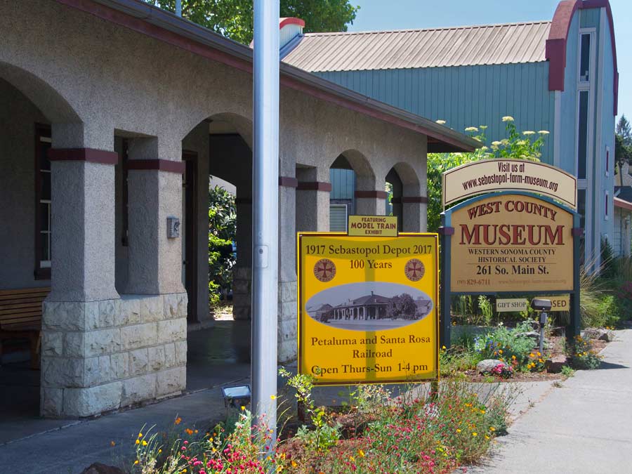 The sign in front of the entrance to the West County Museum, Sebastopol