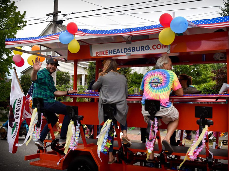 guests on the trolley for bike healdsburg in sonoma county