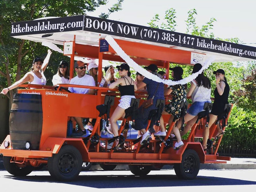 guests on the Bike Healdsburg trolley in sonoma county