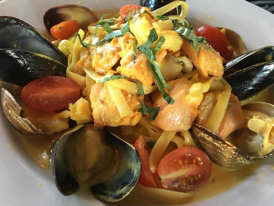 Seafood pasta from Bluewater Bistro in Bodega Bay 