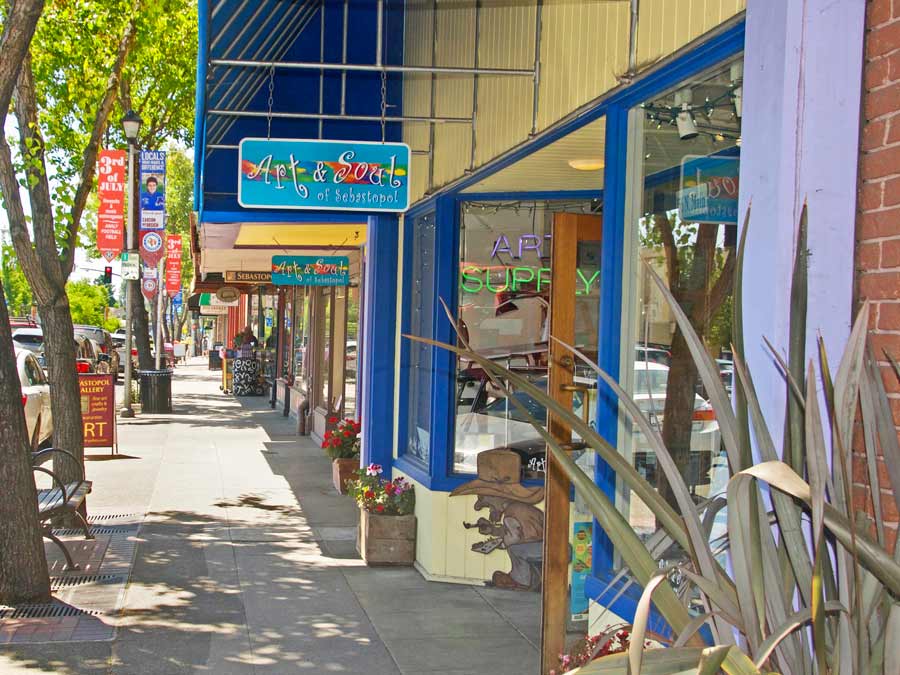 Colorful shops line the main street