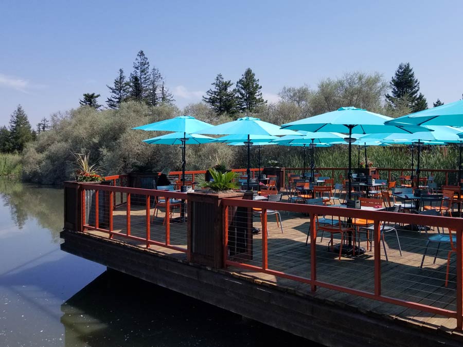 The patio overlooks the lake at Bear Republic Brewing