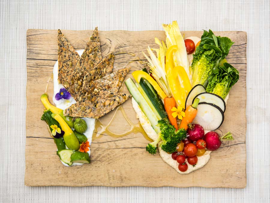 Artfully placed vegetables on a cutting board in Sonoma County