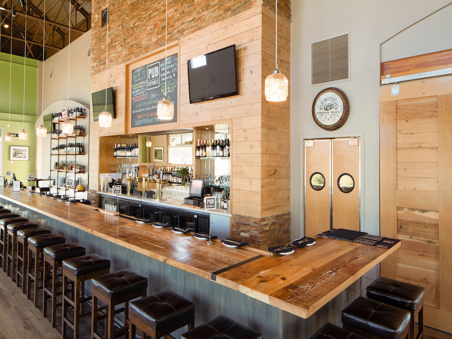 Stylish blond wood bar at Pub Republic in Petaluma, California 