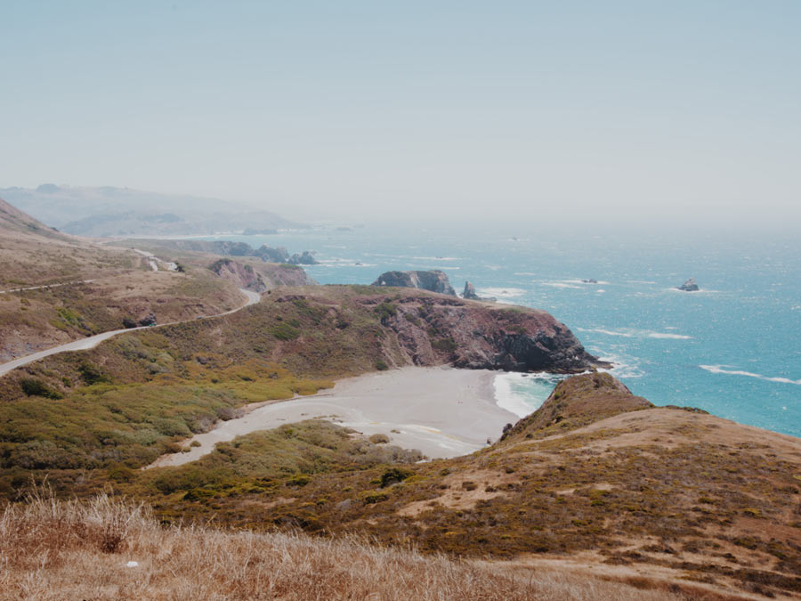 A view of the cove from above along the Pacific Coast at Stillwater Cove Regional Park, Sonoma County