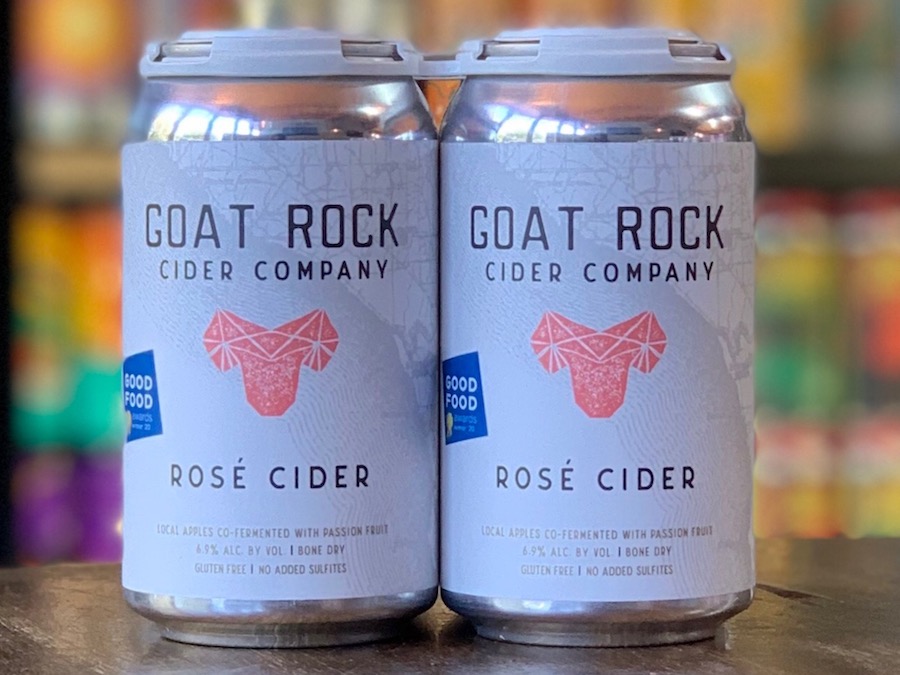 two cans of Rose Cider from Goat Rock Cider in Sonoma County