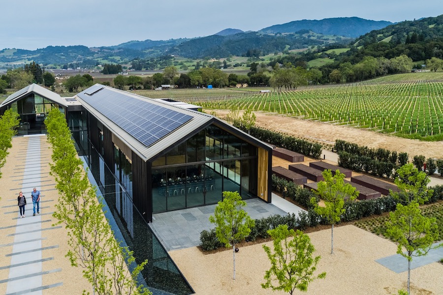 Silver Oak Cellars' LEED-certified winery in Healdsburg, from above