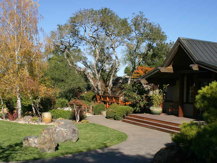 Japanese-inspired gardens surround Arista Winery.