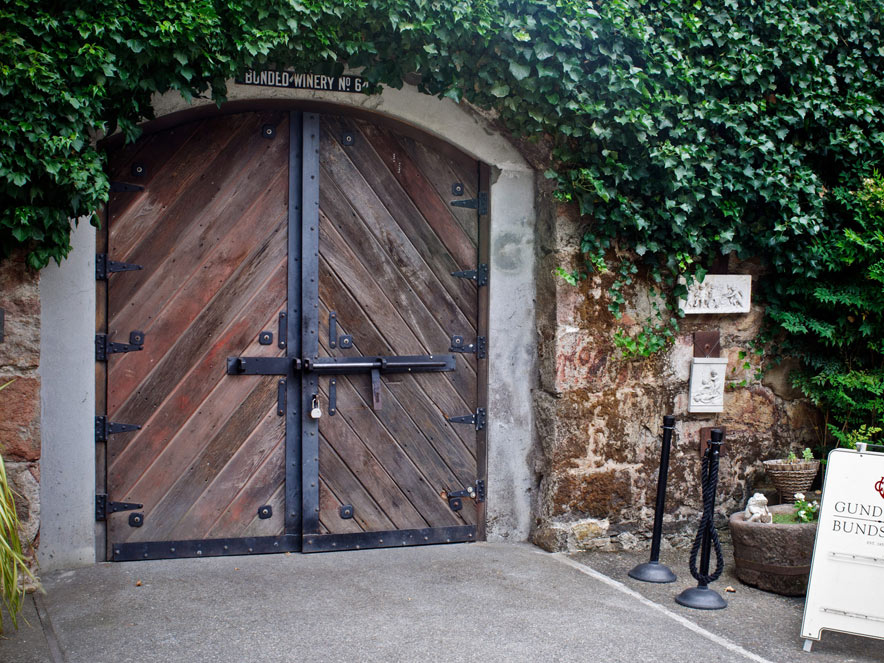 large Wooden door at Gunlach Bundschu in Sonoma County