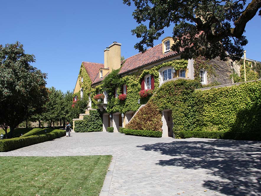 jordan vineyards chateau with lawn and trees in front