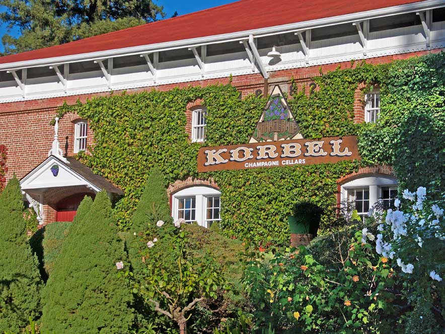 Exterior of Korbel has ivy growing on it in Sonoma County