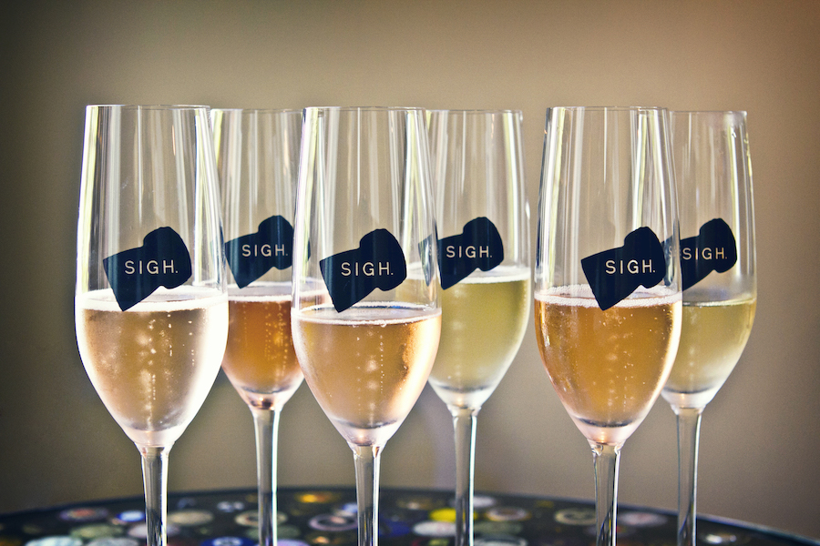 Flutes of sparkling wine at Sigh Champagne Bar in Sonoma