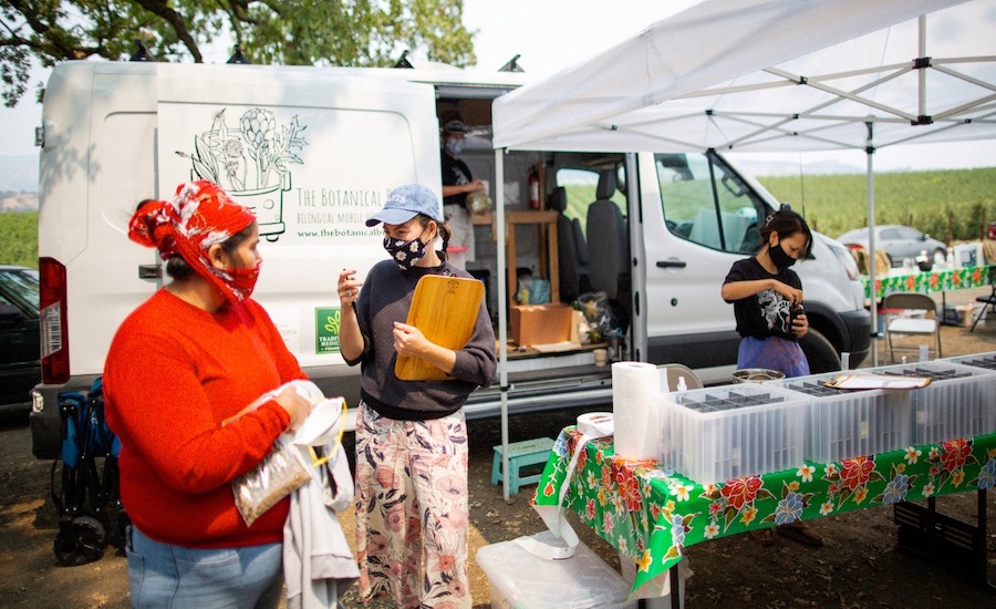 The Botanical Bus visiting a farm worksite