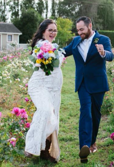 Wedding Couple in a field of flowers