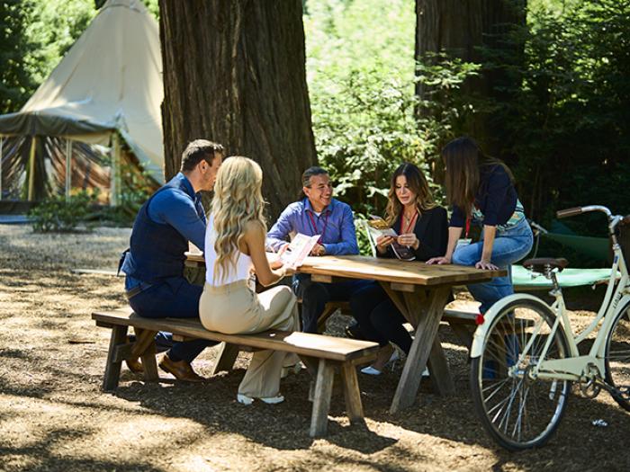 group of people in the sonoma county redwoods