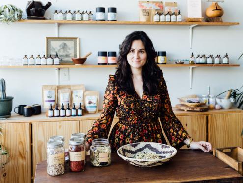 Erin Wilkins, Asian-American owner of Herb Folk, in her airy Petaluma shop 