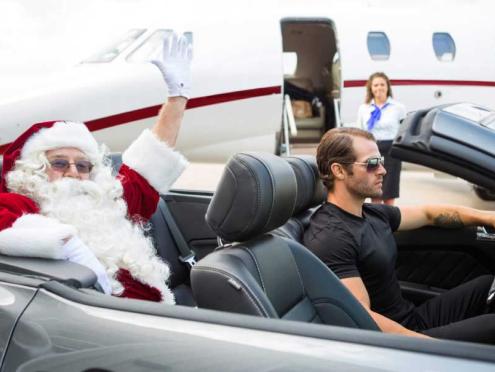 Santa in car at airport