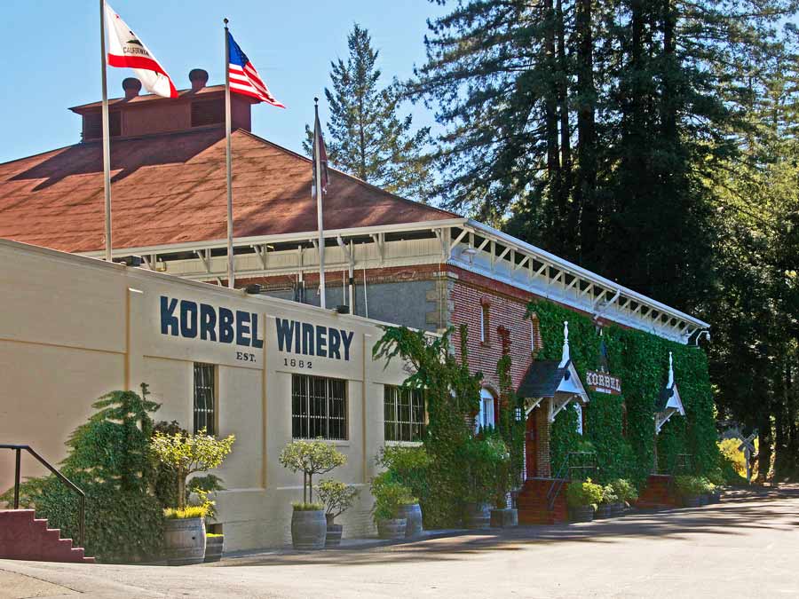 The outside of Korbel Champagne Cellars in Guerneville